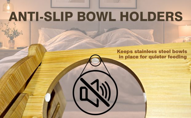 Peluzz raised pet feeder with quiet non-slip bowl holder and stainless steel bowls