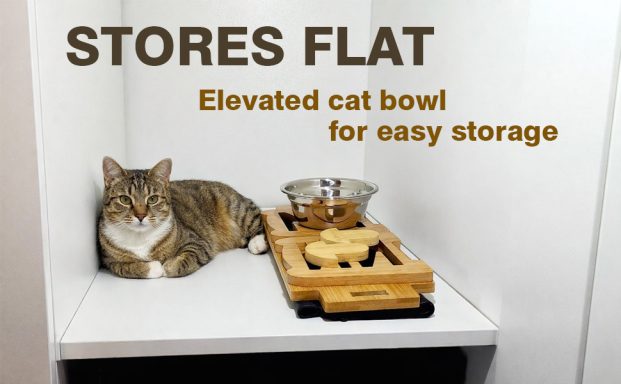 Peluzz elevated cat bowl stored flat for easy storage