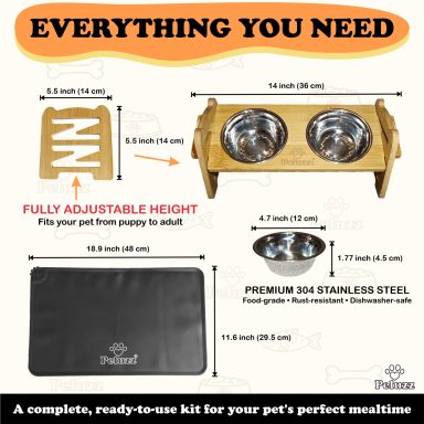 Peluzz raised pet feeder dimensions and included components